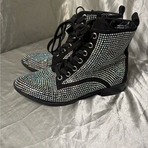 BAMBOO Multicolor Rhinestone Combat Boots